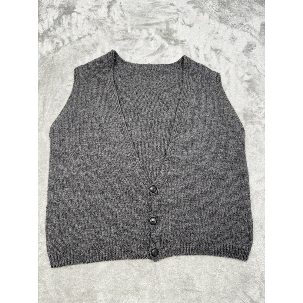 Vintage Gray Wool Sweater Vest Womens Large L Button Tweed Cottagecore 70s 80s